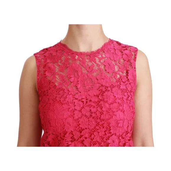 Dolce & Gabbana Pink Floral Lace Shift Gown Mini Dress - Picture 5 of 6